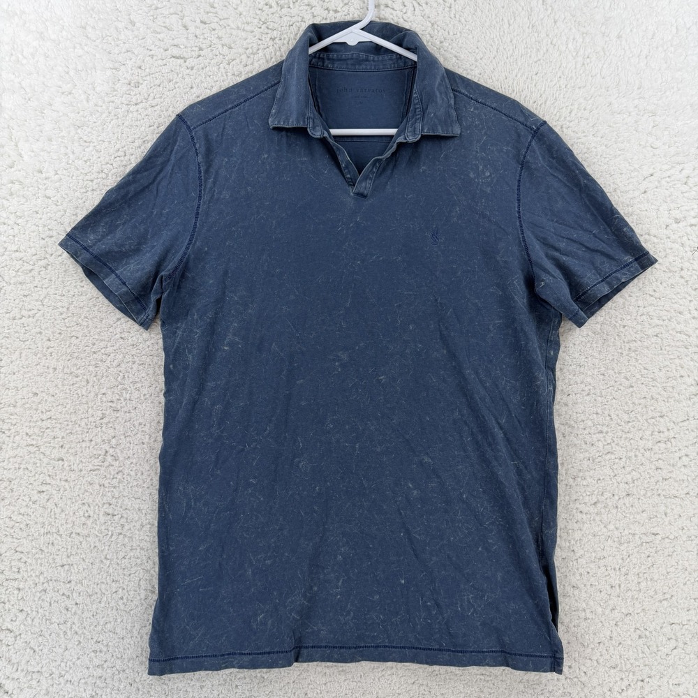 John Varvatos Polo Shirt Mens Medium Blue Acid Marble Cotton Knit Top K5529Z3